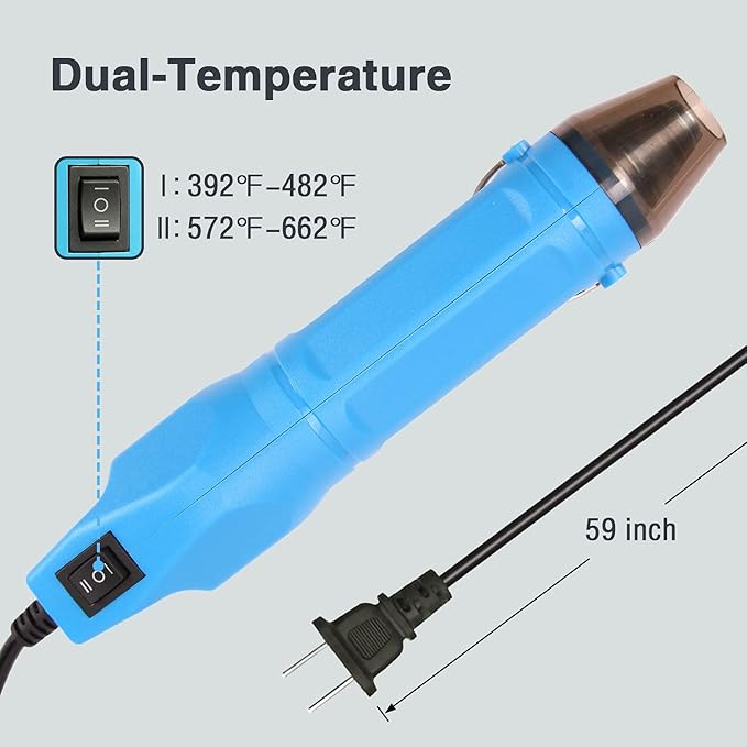 LDK Mini Heat Gun, 300W 2-Temp Settings 392℉ & 662℉ (200℃& 350℃) Fast Heat Hot Air Gun Multi-Purpose Electric Heating Tools Shrink Pen for Crafts, Shrinking PVC, DIY, Embossing, Candle Making
