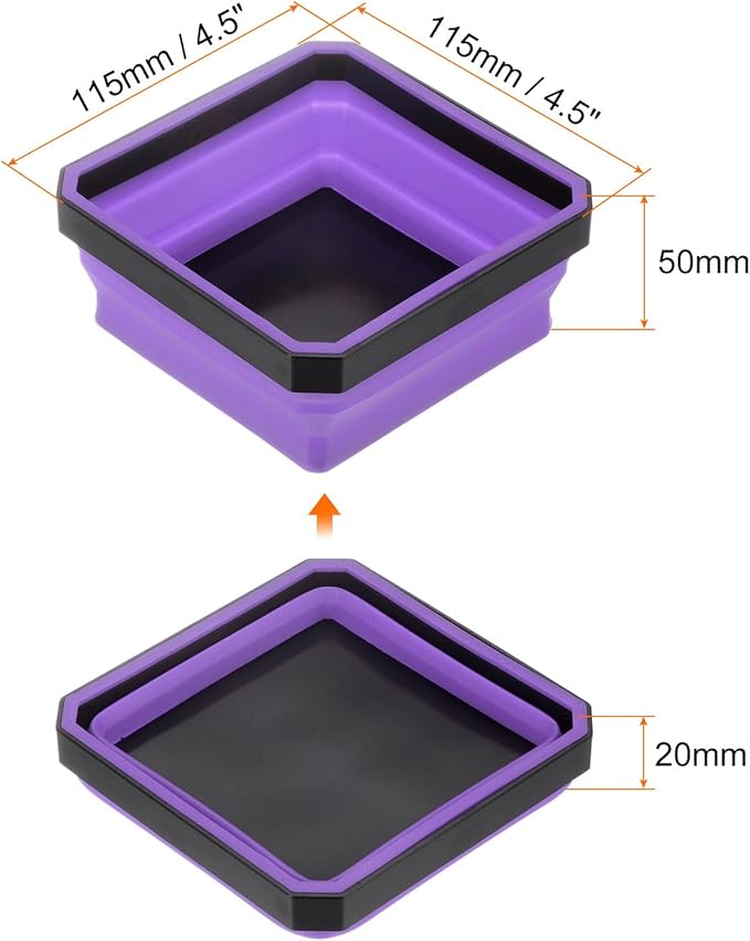 HARFINGTON 2Pcs Collapsible Magnetic Parts Tray Foldable Tool Trays Square Small Metal Parts Organiser for Fixing Screw Bolts Nuts Washers Pins, Purple