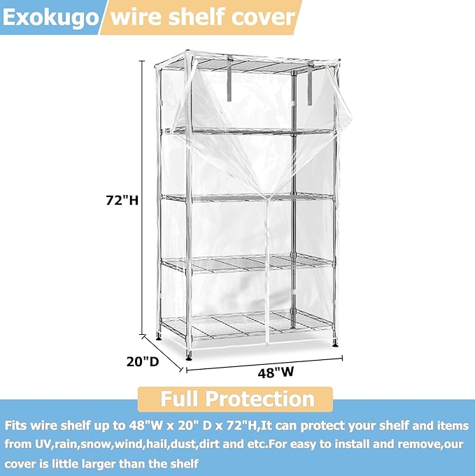 Wire Shelf Cover,600D Heavy Duty 100% Waterproof Shelf Covers for Wire Shelving,Outdoor Storage Shelves Cover for Metal Rack,48" W x 20" D x 72" H,Clear