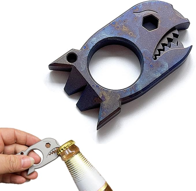 EDC Pry Bar with Bottle Opener Wrench Titanium Prybar Multi Tool Shark Pocket Crowbar - Your Versatile Companion for Everyday Carry and Camping Accessories (Blueing)