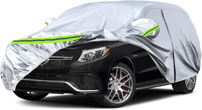 Waterproof Car Covers Replace for 2006-2025 Mercedes Benz ML/GLE Class 280 300 320 350, 6 Layers Silver All Weather Car Cover with Zipper Door & Windproof Bands for Snow Rain Dust Protection