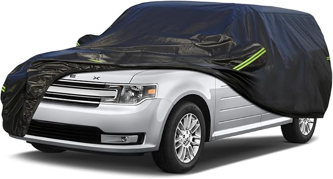 KouKou Waterproof SUV Car Cover Suitable for Ford Flex from 2008 to 2019, 7 Layers Windproof All Weather Waterproof Outdoor Cover Sun Rain UV Dust Snow Protection. Black
