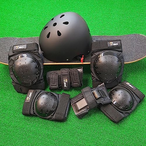 JBM Adult & Kid Skating Protective Gear Set for Beginner to Advanced, Skateboard Helmet Knee and Elbow Pads with Wrist Guards for Inline Roller Skating, Scooter, Skateboarding
