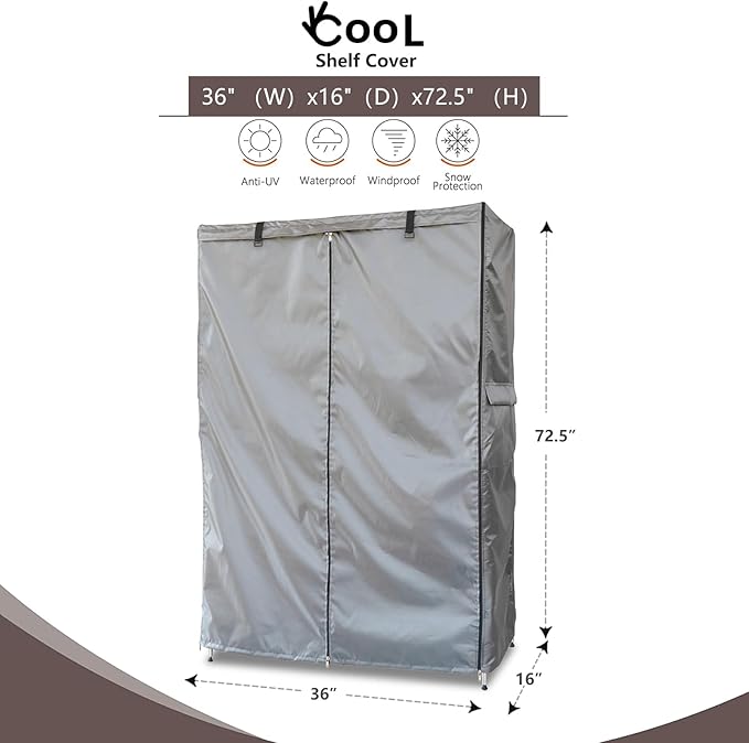 okcool Waterproof Shelf Cover, Wire Shelf Cover with Zipper & Clear View Panel (Grey,36" Wx16 Dx72.5 H Shelves)