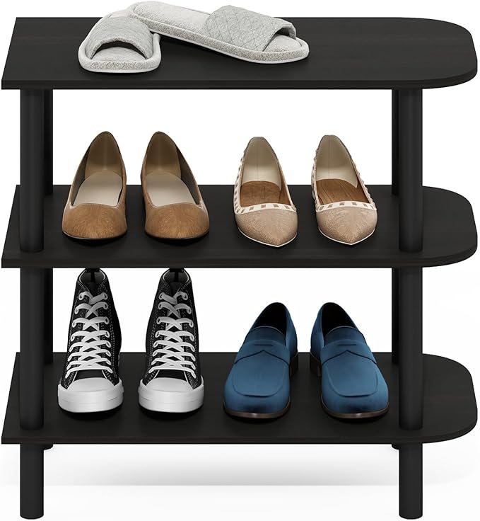 Furinno Turn-N-Tube Shoe Rack, 3-Tier Shoe Organizer, Shoe Rack Storage with Curved Freestanding Organizer, 11.7 x 23.6 x 21.9, for Closet Entryway, Office, Garage, Dark Espresso