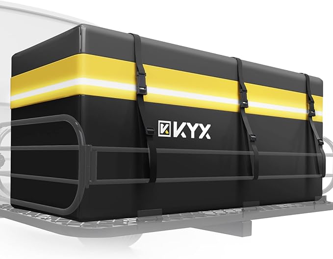 Hitch Cargo Carrier Bag - KYX 15 Cubic Feet Hitch Mount Vehicle Cargo Carrier Bag Car Pickup Truck 100% Waterproof, Anti-Tear 1000D PVC Fabric, Integrated Rain Curtain, Reinforced Straps (59" 18" 24")