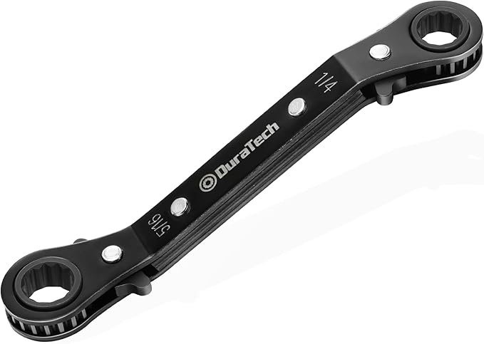 DURATECH 1/4 Inch x5/16 Inch Double Offset Box End Reversible Ratcheting Wrench, SAE, Heavy-duty, Matte Chrome Plated, Ratchet Spanner Crooked for Narrow Spaces