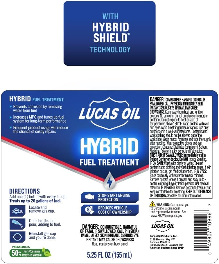 Lucas Oil 10996 Hybrid Fuel Treatment w/HybridShield™ - 5.25 Ounce