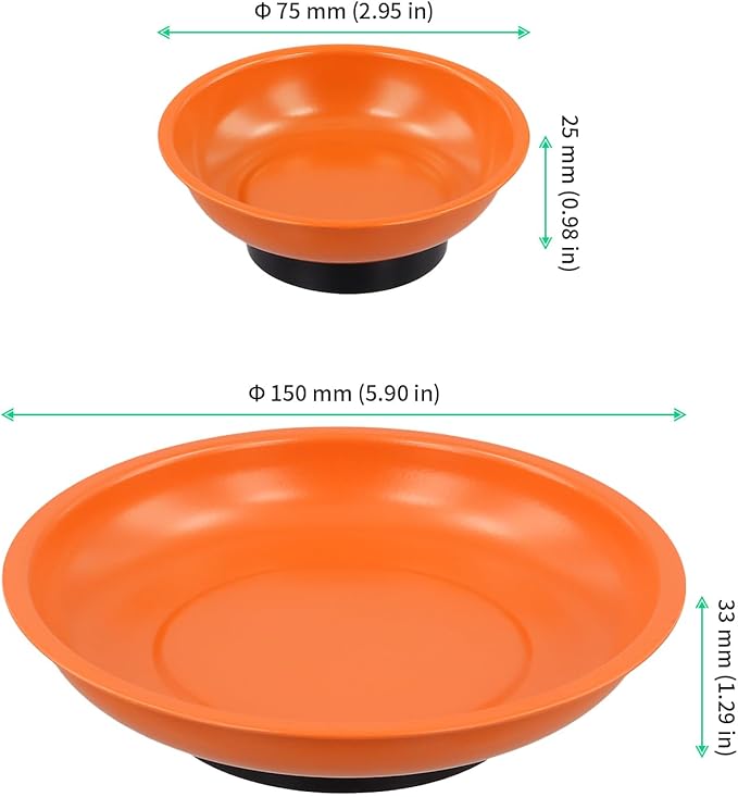 FUNSUEI 12 Packs 3 Inch 6 Inch Magnetic Tray Set, Stainless Steel Tool Magnetic Bowl, 7.5cm 15cm Round Magnetic Parts Tray Holder for Pins, Screws, Bolts, Nuts, Small Parts, Orange