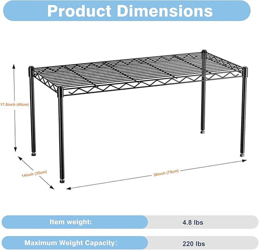 1-Tier Wire Shelf Rack,30" Wx14 Dx17 H,Single Metal Shelves Rack,Height Adjustable Metal Wire Shelving Unit and Storage for Kitchen,Cabinet,Countertop,Under-Sink,Closet,Pantry,Bathroom