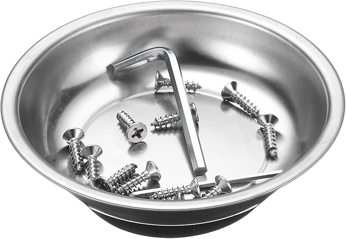 HARFINGTON 5pcs Round Magnetic Tray 4"x1" Stainless Steel Magnet Tool Tray Parts Holder for Socket Screw Nuts Bolts Pin Washers Metal Parts