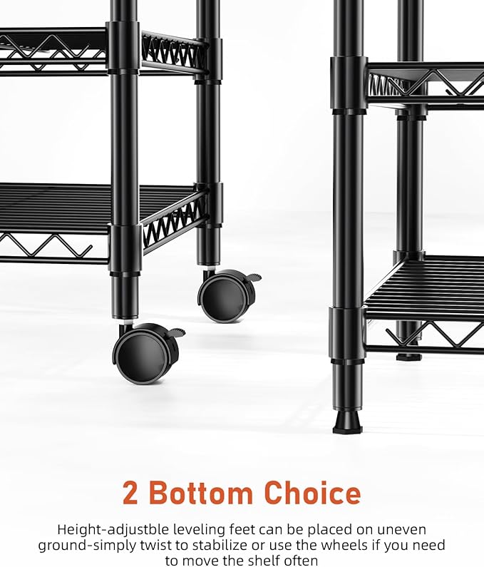 YSSOA 3-Tier Heavy Duty Storage Shelves 750Lb Capacity, 24.02" D x 13.78" W x 31.98" H Shelving Unit for Pantry, Garage, Laundry and Kitchen, Black, 2 Pack