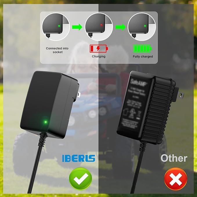 IBERLS Charger Compatible with Power Wheels and Orange Top 12 Volt Battery, Replacement Power Adapter, with Light, 6.5FT Cord
