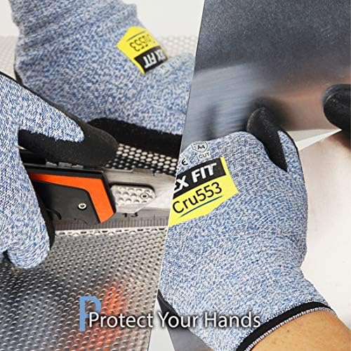 DEX FIT Level 5 Cut Resistant Gloves Cru553 Anti-Static, 3D Comfort Fit A5 Safety Work Gloves with Grip, Thin Touchscreen Gloves for Warehouse, Package Handling, Blue, S, 1 Pair