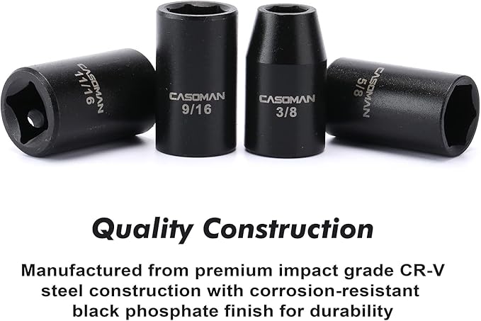 CASOMAN 14 Pieces 1/2-Inch Drive Shallow Impact Socket Set, 6-Point, SAE, 3/8" to 1-1/4"