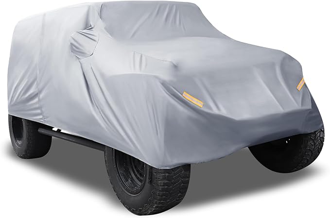 X AUTOHAUX SUV Car Cover Fit for Jeep Wrangler JK JL 4 Door 2007-2021 Outdoor Waterproof Sun Dust Wind Snow Protection 210D Oxford with Driver Door Zipper Gray