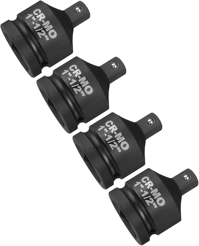 HARFINGTON 4pcs Impact Socket Adapter 1" Female to 1/2" Male Square Drive Reducer Standard SAE CR-MO Steel Converter Impact Driver Ratchet Wrench Breaker Bar Conversion, Black