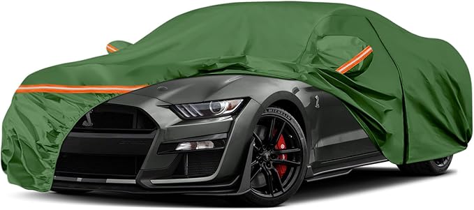 Waterproof Car Covers Replace for 1994-2025 Ford Mustang, Multilayer Heavy Duty with Cotton Liner All Weather Car Cover with Zipper Door, Windproof Bands for Snow Rain Dust Protection (Mustang)