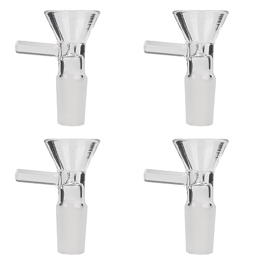 4PCS 14mm Glass Funnel Set, Thickened Heat Resistant Funnels with Handle, Multi-Purpose 14mm Glass Bowl for Kitchen Oil, Perfume, Liquid, Sand Art, Easy to Clean & Reusable