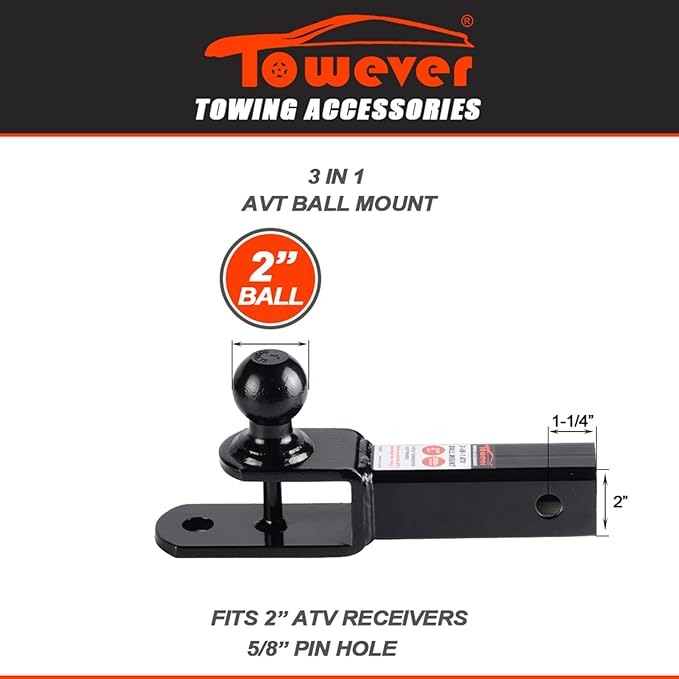 84209 2 inches ATV Receiver Hitch 3 in 1 Ball Mount with 2 inches Ball