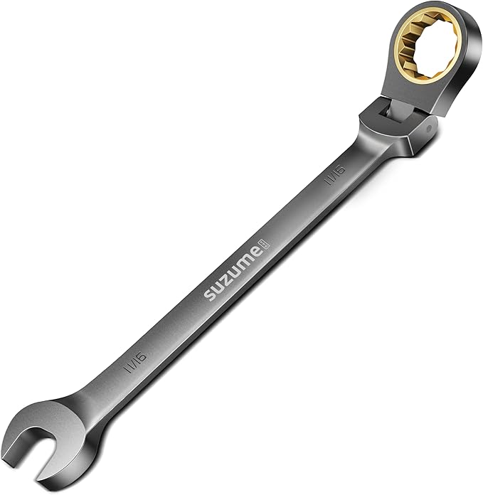 SUZUME 11/16” Flex Head Ratcheting Wrench SAE 72 Teeth Cr-V Steel with 180° Flexible Head 15K+ Cycle Locked Gears Black Nickel Coating