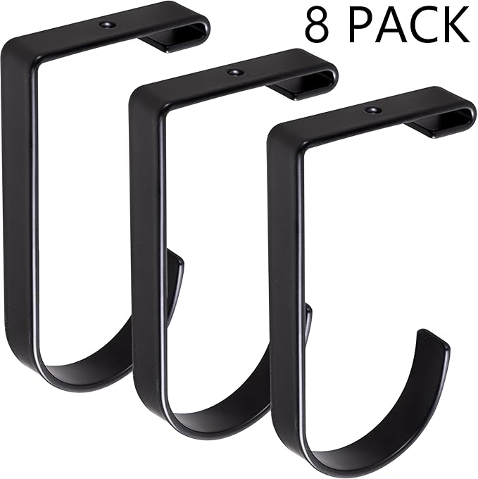 8-Pack Heavy Duty Add-On Flat Hook Accessory for Garage Ceiling Storage Rack and Wall Shelving, Alloy Steel, Black - Suitable for FLEXINOUMTS Racks and Shelves
