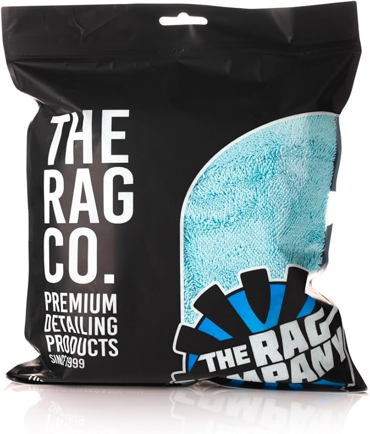 The Rag Company - The Liquid8r - Absorbent 70/30 Blend Microfiber Drying Towel for Cars, Trucks, SUVs, Safe for Detailing + Scratch Free, Twist Loop, 1100gsm, 16in x 16in, Aqua Blue/Grey (2-Pack)