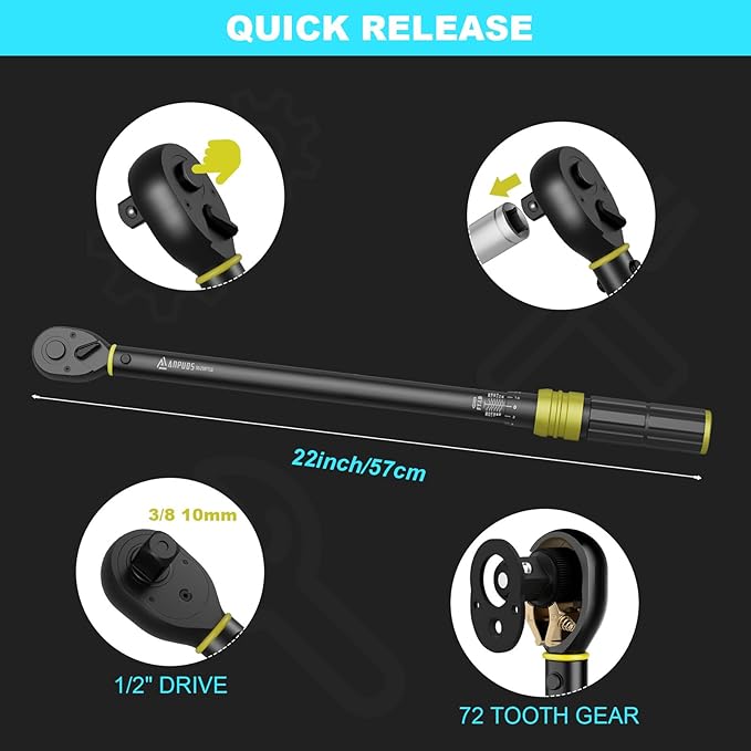 1/2-Inch Drive Click Torque Wrench, 30-250 Ft-Lb / 40.7-339 Nm, ±3% Accuracy, Heavy Duty 72-Tooth Reversible Ratchet, Dual-Range Scale Automotive Torque Wrench for Car, Truck, SUV, Tractor