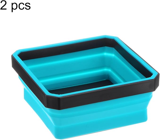 HARFINGTON 2Pcs Collapsible Magnetic Parts Tray Foldable Tool Trays Square Small Metal Parts Organiser for Fixing Screw Bolts Nuts Washers Pins, Sky Blue