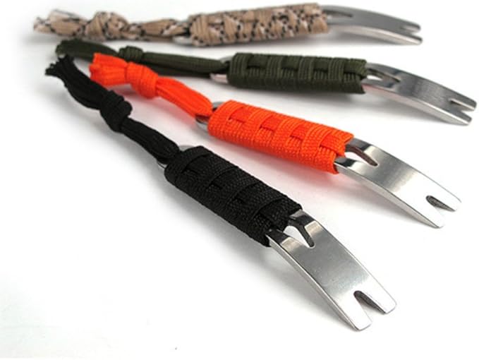 SZHOWORLD® 4PCS Manual Paracord System of Multi-Purpose Stainless Steel Mini Pry Bar, Scraper and Bobbin Winder Set, EDC Pocket Keychain Tools (4PC Pry Bar with Paracord)