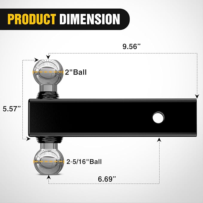 Nilight Multi-Ball Trailer Hitch Ball Mount, 2 & 2-5/16 Inch Balls, Dual Ball Mount fits 2-1/2-Inch Hitch Receiver, Chrome Plating