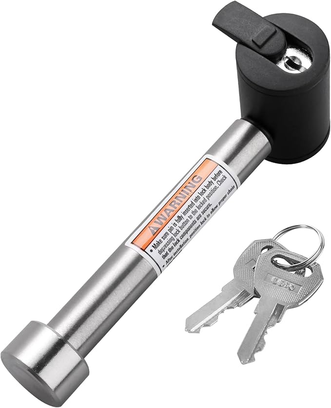 CZC AUTO Hitch Receiver Pin Lock Stainless 5/8 Inch Trailer Receiver Lock for Class III IV 2 2-1/2 Inch Receiver, Fits Hitch Bike Rack Tray Ball Tow Rope for Trailer Truck Car Boat (1PACK, Silver)