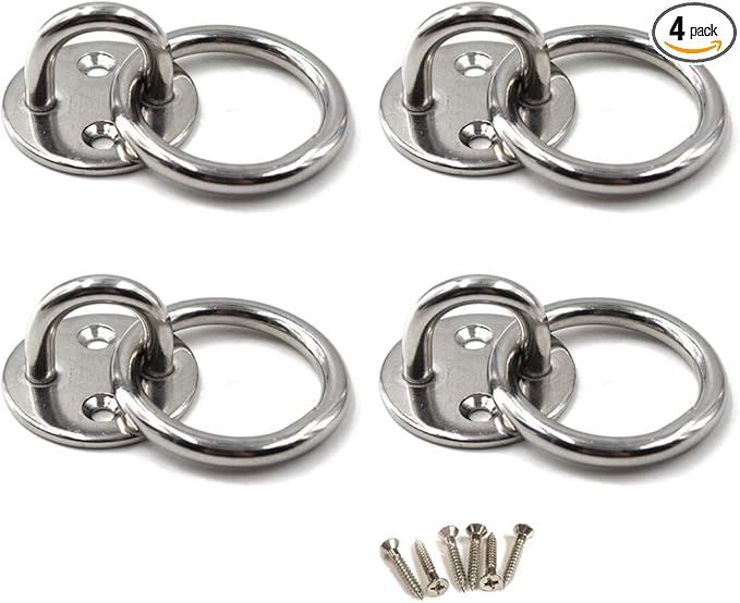 Flomore M5 Ceiling Hook Pad Eye Plate 304 Stainless Steel Wall Mount Hook Heavy Duty for Hanging (Pack of 4,Screws Included)