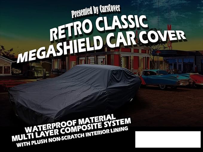 CarsCover Retro Classic Megashield Car Cover Heavy Duty All Weatherproof Waterproof Automobiles Indoor Outdoor Snow Rain Dust UV Protection Full Auto Vehicle Covers (Fit up to 185 inch Length)