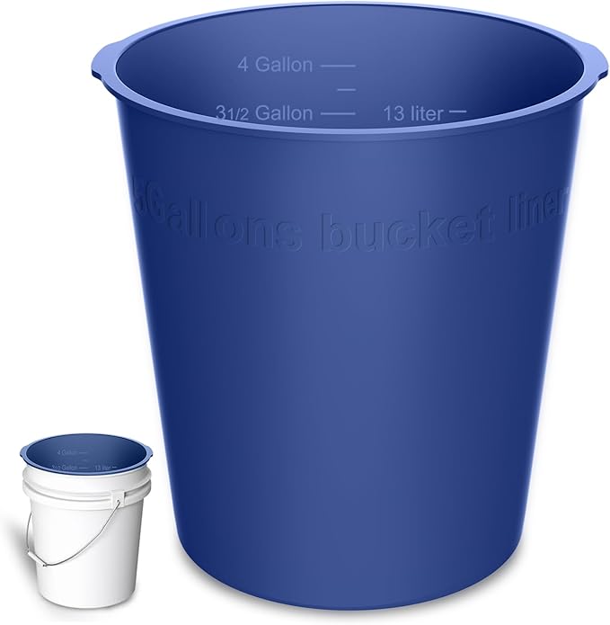 2PCS 5 Gallon Bucket Liner Reusable Rubber Bucket Liners for Concrete Mix and Thinset with Graduated Measurements (1PCS-Blue)
