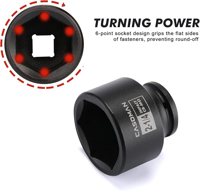 CASOMAN 9PCS 3/4" Drive Spindle Axle Nut Impact Socket Set, Include 1/2" to 3/4" Adapter, 6 Point, CR-MO, 2-1/16" to 2-1/2", Large Socket Set, Heavy Duty Use In Removing And Installing Axle Nuts
