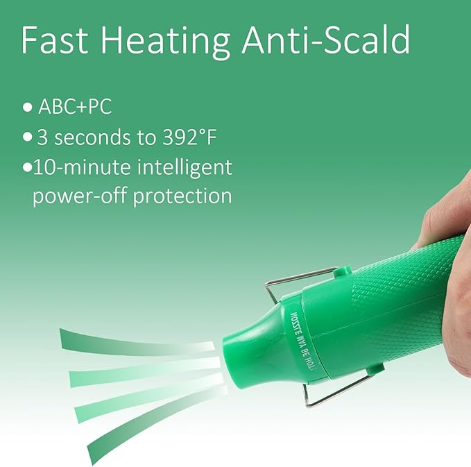 Heat Gun for Crafting, 110V 300W Handed Hot Air Gun, 3.28FT Ultra-Long Cable Portable Heat Gun with Stand and Power Cord for Shrinking Wrapping PVC, DIY Embossing and Drying Paint (Green)