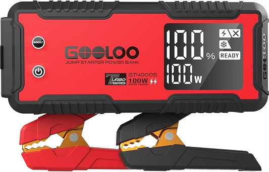 GOOLOO GT4000S Jump Starter 4000 Amp Car Starter 100W Two-Way Fast-Charging Portable Car Battery Charger Booster Pack for 10L Diesel and All Gas Engines, SuperSafe Lithium Jump Box for 12V Vehicles
