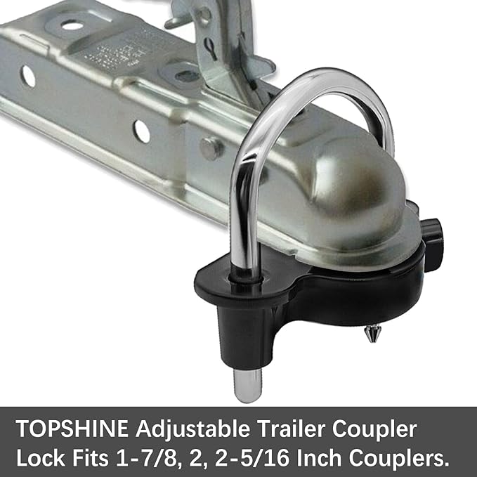 TOPSHINE Trailer Hitch Lock Universal Ball Tow Coupler Security Lock Anti-Theft Fits 1-7/8", 2", and 2-5/16" Couplers, Heavy Duty Steel for Towing Trailers Caravans, Black