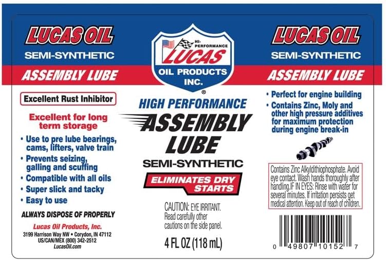 Lucas Oil 10152 High Performance Semi-Synthetic Assembly Lube - 4 Ounce, Case of 12