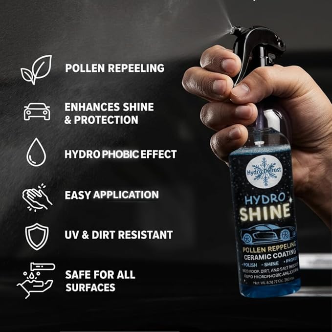 HydroShine EZ Instant Nano-Ceramic Spray Kit (3 Pack) – Rapid 20 Min Application - Streak Free, No Hassle Shine/Protection. Hydrophobic. UV. Pollen. Dirt. Bird Poop. 1 Bottle = 2 Coatings = 2 Months