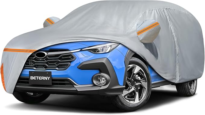Car Cover for 2014-2025 Subaru Crosstrek, Waterproof Custom-fit All Weather Sun Rain UV Dust Snow Protection Windproof Outdoor Crosstrek Full Car Cover with Door Zipper and Cotton Lining-Gray