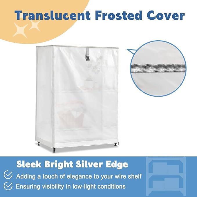PVC Waterproof 3 Shelf Wire Rack for Wire Shelf Cover - 24" W x 14" D x 30" H - Protects from Dust and Debris - Only Cover (Frosted)