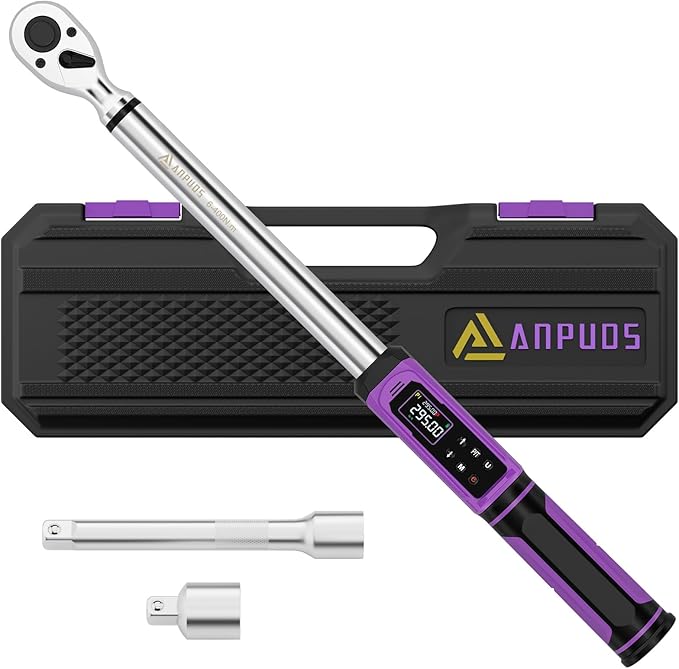 Digital Torque Wrench 1/2 Drive, 4.43-295 Ft-lb/6-400 Nm, 1/2 Torque Wrench Digital with ±1% Accuracy, Vibration, Buzzer LED, Adjustable Electronic Torque Wrench Set for Motor Car Truck