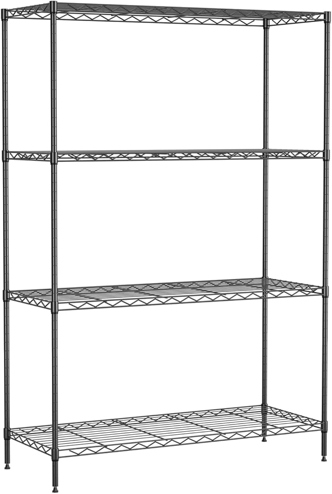 PayLessHere 4 Tier Shelving Unit 13.4" D× 35W×53.7" H Metal Shelving Standing Storage Shelf with 4 Steel Frame Adjustable Layer Racks Metal Commercial Shelf for Kitchen, Garage (Black)