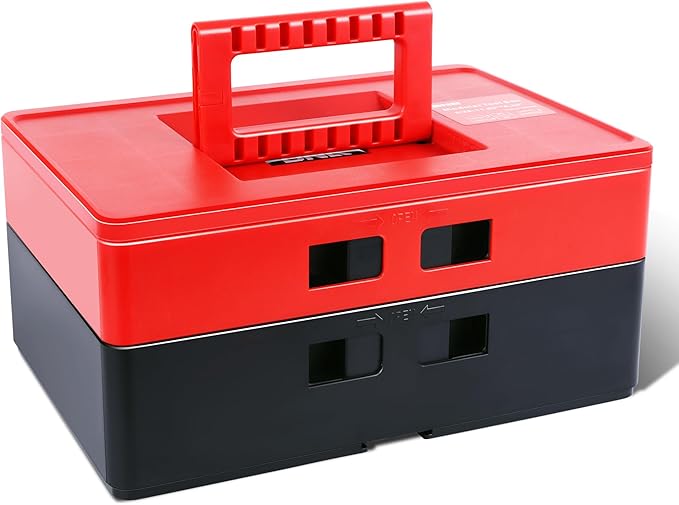 DNA MOTORING 2-Layer Lockable Tool Box Plastic Portable Storage Folding Toolbox Tray Divider Tool Organizers, TOOLS-00506