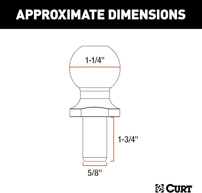 CURT 40093 Replacement Trailer Sway Control Ball, 1-1/4-Inch Diameter, 5/8 x 1-3/4-In Shank