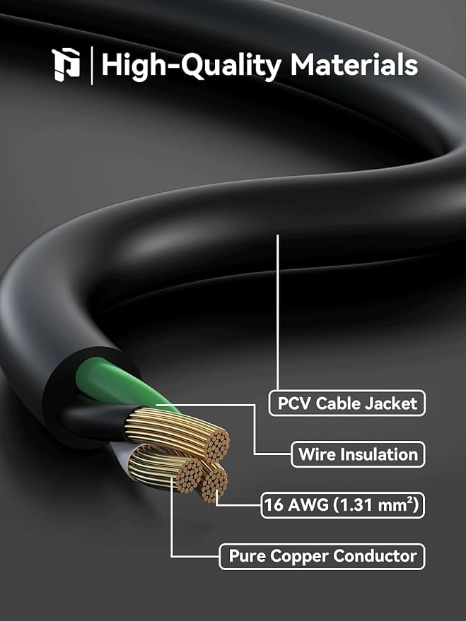 PLUGTUL 3 FT Extension Cord Black, 2-Pack Short Power Cord, Indoor/Outdoor 16 Gauge 3 Prong Grounded Wire ETL Listed, 13A 1625W 125V SJTW