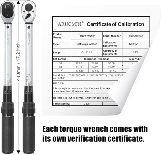 1/2-Inch Drive Click Torque Wrench (10-150 ft.-lb./13.6-203.3Nm) Dual-Direction Adjustable Torque Wrench Set