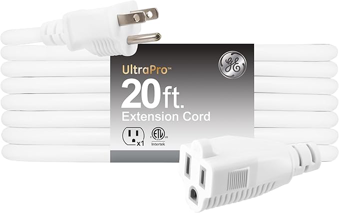 GE Outdoor Extension Cord Waterproof, Heavy Duty, 16AWG 3, 13 Amp 20 Ft, Long, UL Listed, White Outdoor Extension Cord, 81598